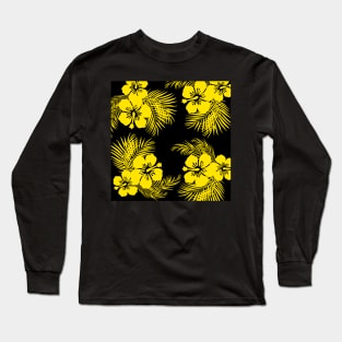 Tropical Hawaiian Design - Black & Yellow Long Sleeve T-Shirt